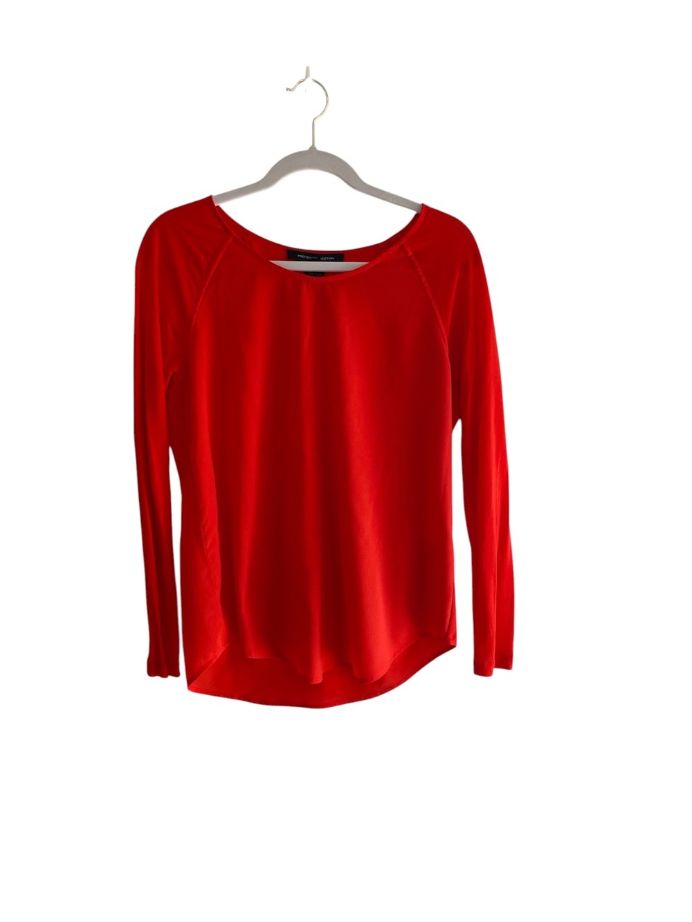 French Connection Silk Red Long-Sleeve Scoop Neck Top